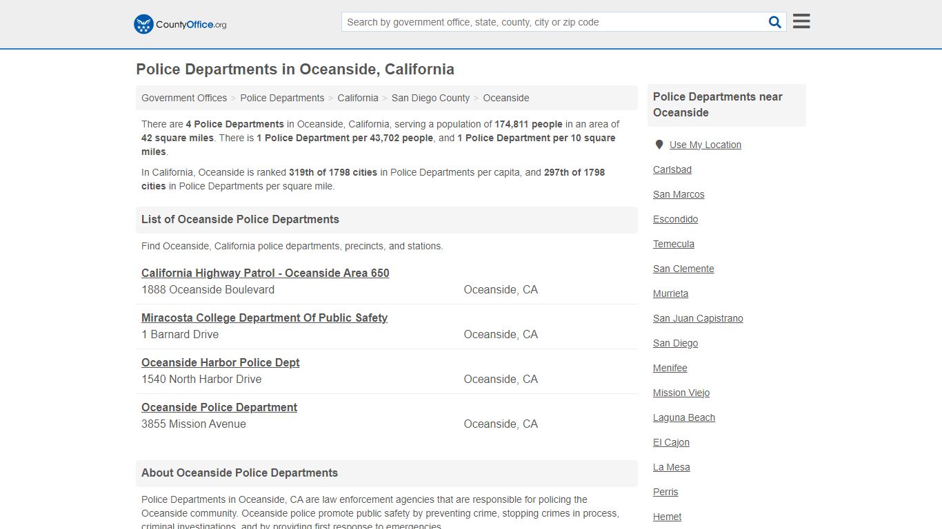 Police Departments - Oceanside, CA (Arrest Records & Police Logs)